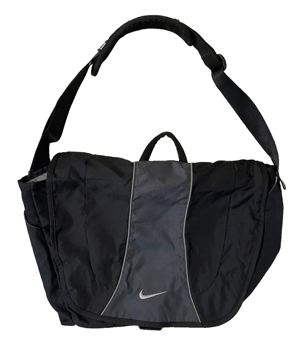 Vintage Y2K Nike Swoosh Black Crossbody Shoulder Messenger Bag Laptop Bag Gray